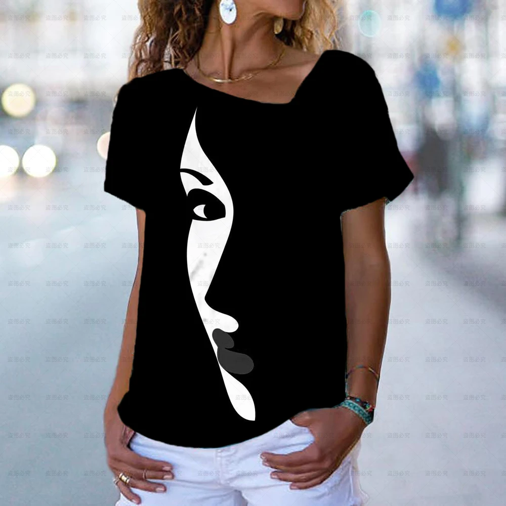 

2022 Vintage Women's T-Shirt Summer Short Sleeve V-Neck Casual Streetwear Top Fashion Women XS-8XL Women's 3D Printed T-Shirts