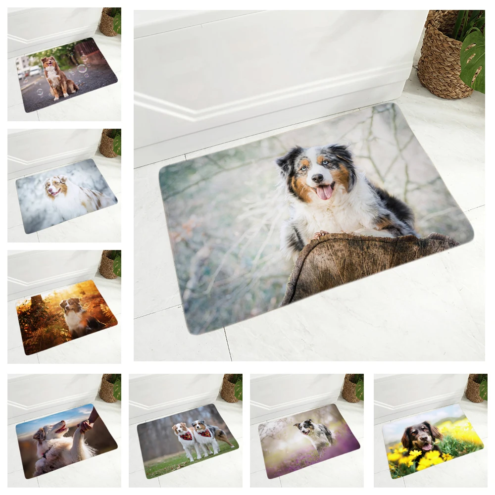 

Australian Shepherd Dog Flannel Carpet Floor Mat for Hallway Bedroom Door Rug Non-Slip Decor Pet Animal Doormat 40x60cm