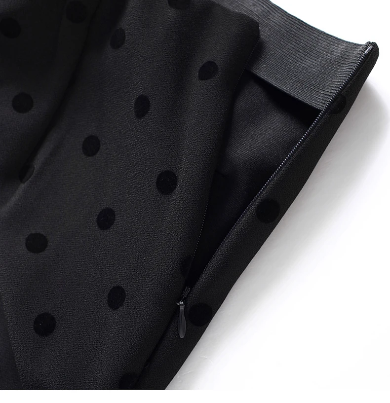 Женская осенне-зимняя черная/кофейная юбка-карандаш в горошек с высокой талией