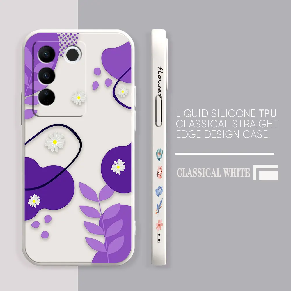 Case For VIVO S5 S6 S7 S9 S9E S10 S12 S15 S16 S16E V19 V20 V21 V23 V25 V27 PRO 5G Case Funda Cqoue Shell Capa Red Purple Flowers