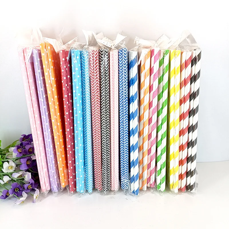

25PCS Disposable Colored Paper Straws Biodegradable Stripes Straw Drink Cocktail Birthday PartyTable Decorations Strohhalme