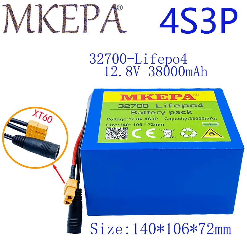 

32700 Lifepo4 Battery Pack 4S3P 12.8V 38Ah 4S 40A 100A Balanced BMS for Electric Boat and Uninterrupted Power Supply 12V