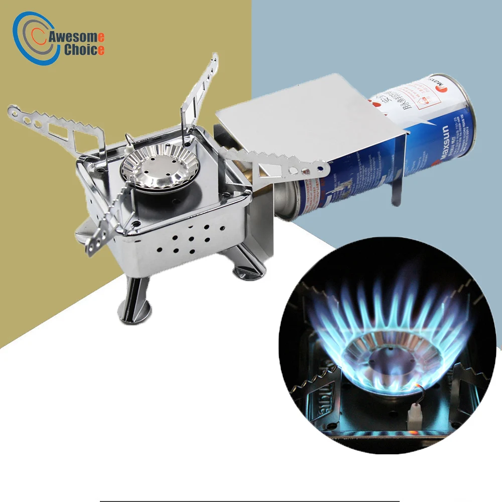

Мощная газовая горелка для кемпинга с защитой от ветра, нагреватель для сильного огня, Туристическое оборудование, туристическая кухонная ...