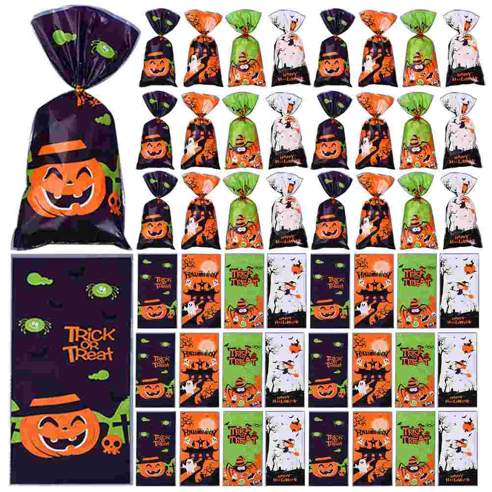 

100 Pcs Plastic Goodie Bags Halloween Treat Candy 27.5x13cm Party Holder Pouches