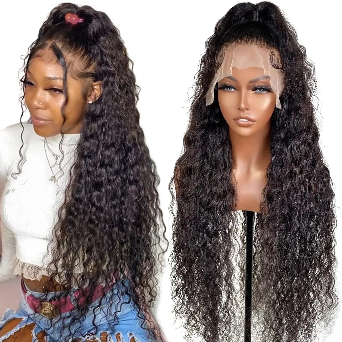 13x6 Lace Frontal Wig Pre Plucked Deep Wave Frontal Wigs 30Inch Water Wave Lace Front Wigs Brazilian Wigs For Women Remy Hair