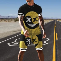 mens 3d smiley printing casual men sets summer shorts outfits men tracksuit 2 piece set 2022 new xo design mens clothing