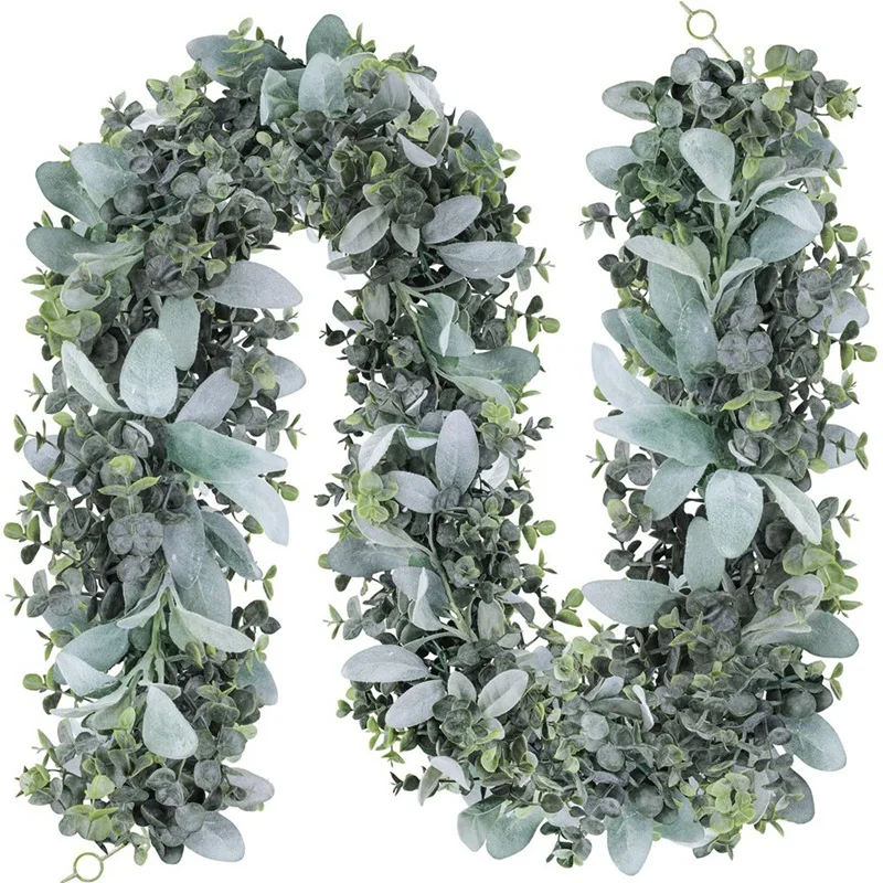 

Гирлянда из эвкалипта, 1 шт., гирлянда из листьев ягненка, искусственная зеленая гирлянда в серо-зеленом цвете для фермерского хозяйства