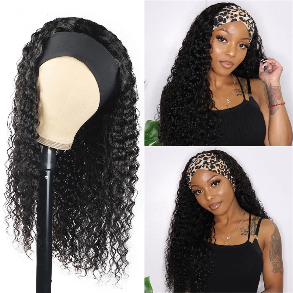 

Headband Wig Deep Wave Human Hair Wigs For Black Women Indian Virgin Hair Wet and Wavy Curly Glueless Headband Wigs 180% Density