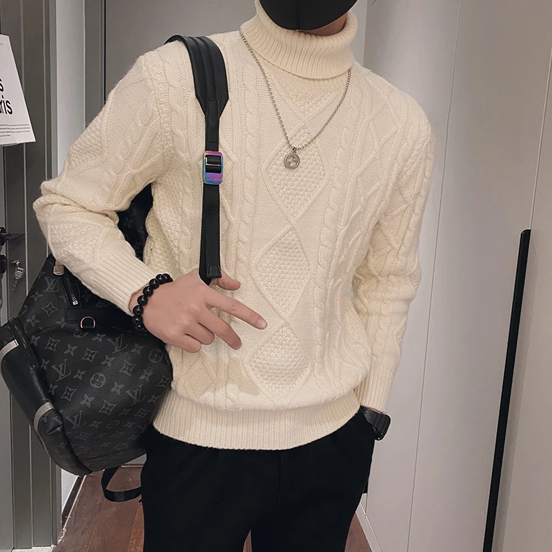 

Winter Turtleneck Sweater Men Solid Color Long Sleeve Warm Knitted Sweater Casual Slim Social Streetwear Knitted Pullovers