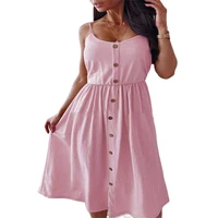 new solid women solid color summer dress ruffles buttton casual dress camisole women cotton dress 6 colors s xxl size