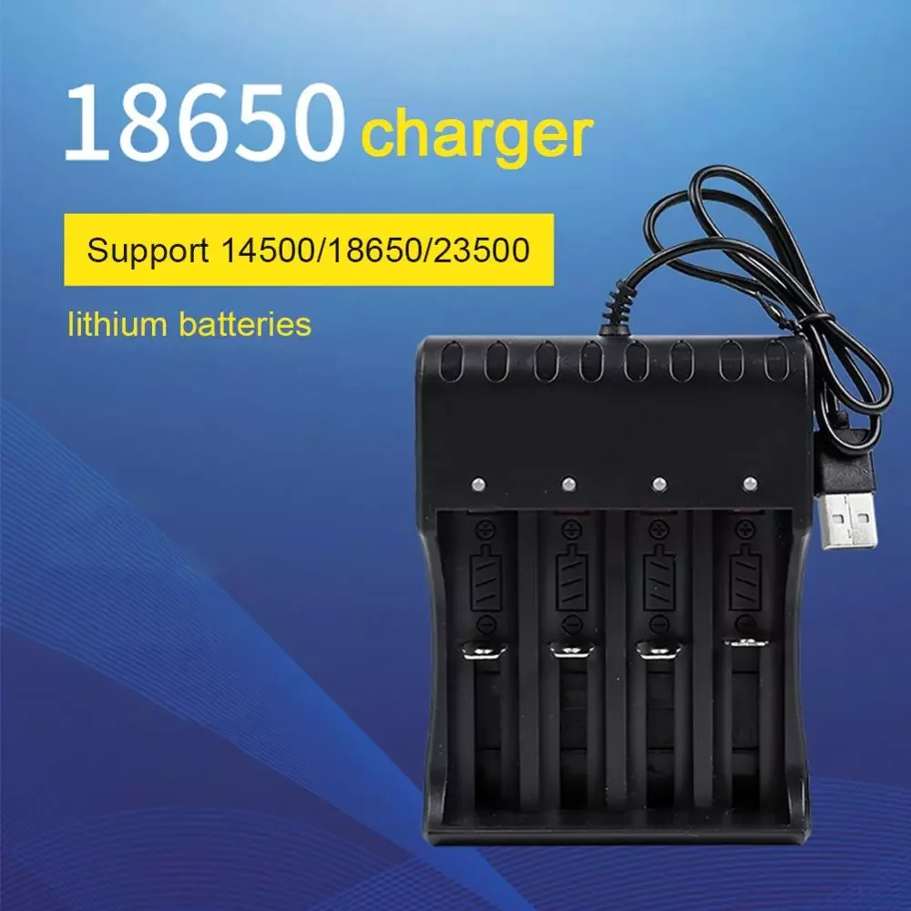 

Универсальное зарядное устройство 18650 USB, 4 слота, быстрая зарядка, защита, перезаряжаемая для 14500 23500 18650, интеллектуальное литиевое зарядное ...