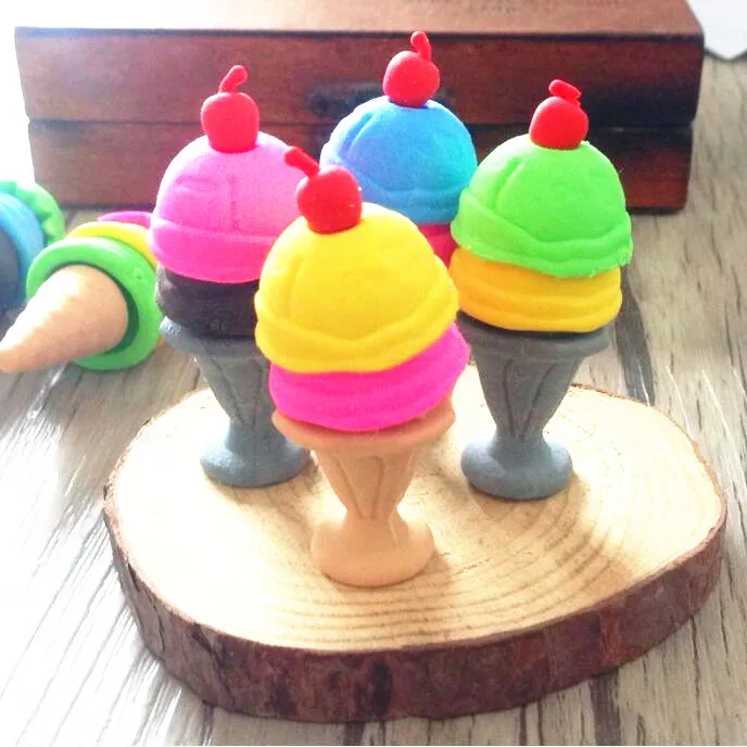 

48pcs/lot Cute Ice Cream 3D rubber erasers For for Kids Lovely Creative Stationery Gift Product Children Office School Supplies