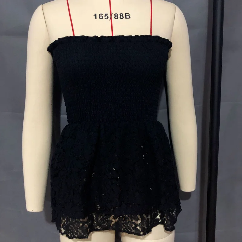 

Short Sleeveless Stitching Top Casual Lace Graphic T Shirts Summer Plus Size 2021 Sexy Women's One-word Collar Wrapped Chest