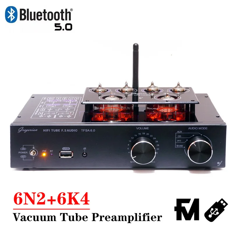 6n2 6k4 Vacuum Tube Preamplifier Bluetooth 5.0 Supports MM/MC Vinyl Record USB FM Radio Low Distortion HIFI Amplifier Audio