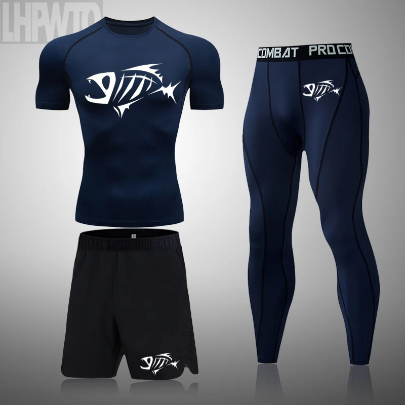 

Brand Compression Set Men's Sport Suits Running Shorts MMA Sets Sports T-Shirt Gym Fitness Tights Jogging Rashgard Tracksuit
