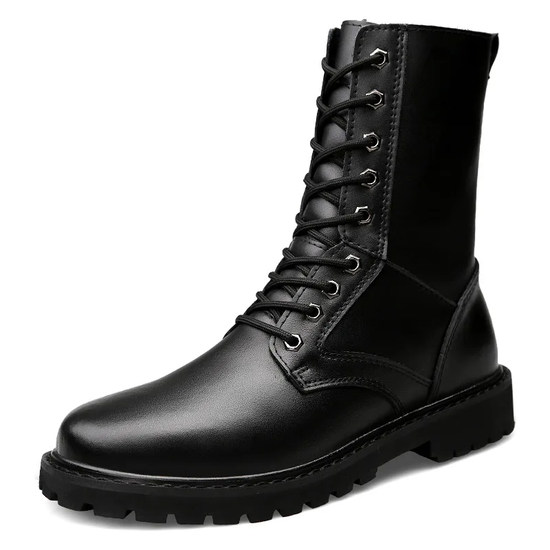 

Increase 6cm Martin Boots Military Boots Men's Trend Cotton Shoe High-top Motorcycle Boots Casual Inner Heightening Knight Boots