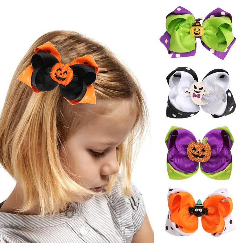 

Halloween Children's Bow Duckbill Clip Party Decoration Props Headdress Cute Little Pumpkin Hair Accessories Polka Dot Ribbon
