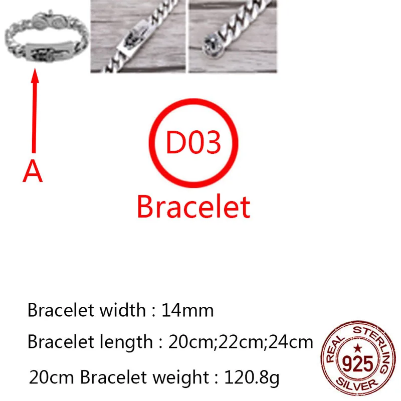 

D03 S925 sterling silver bracelet personality retro fashion punk hip-hop style cross flower holy sword design couple domineering