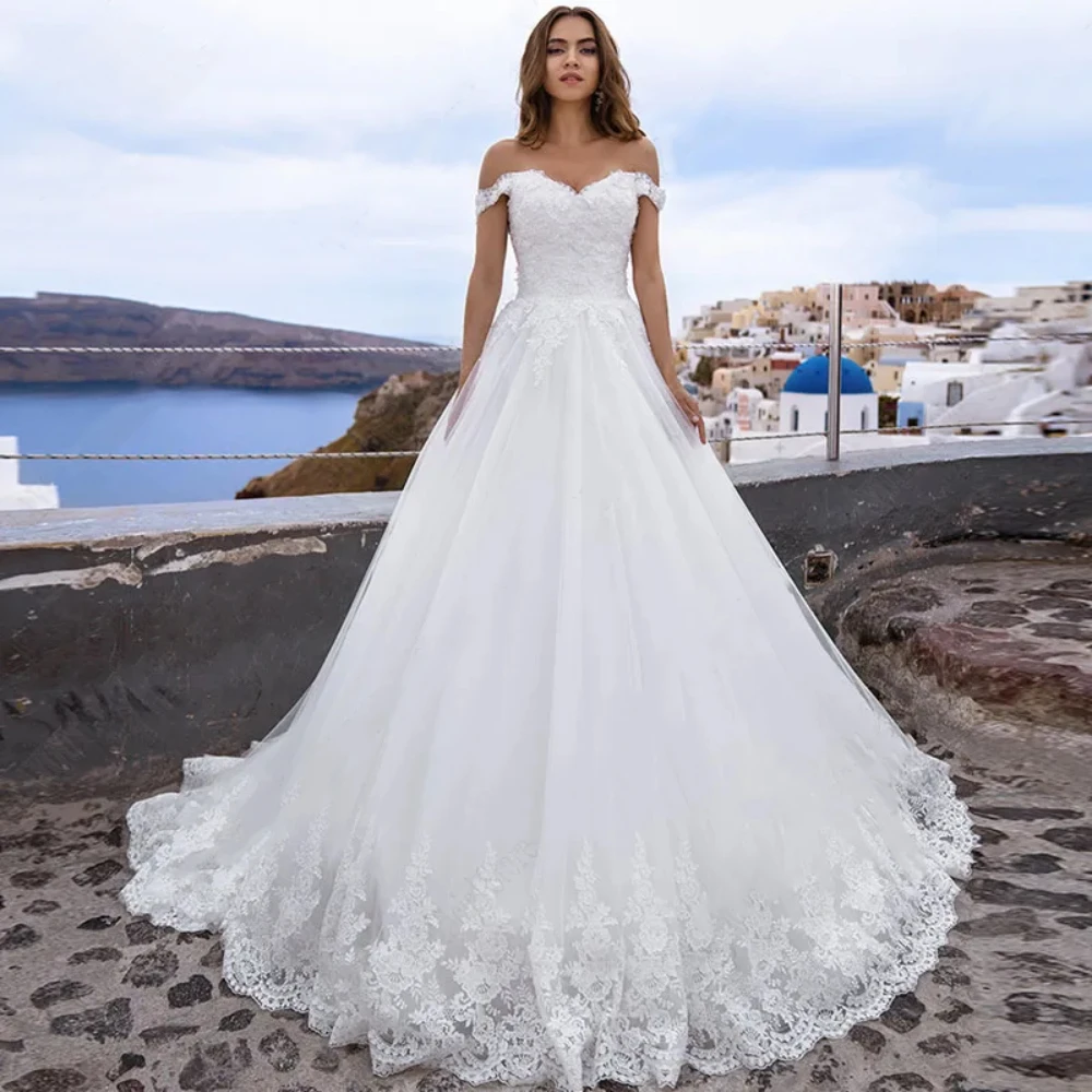 

Sweetheart Wedding Dress Appliques A Line Wedding Gowns Off Shoulder Lace Up Vestidos De Noiva Mariage Princess свадебное платье