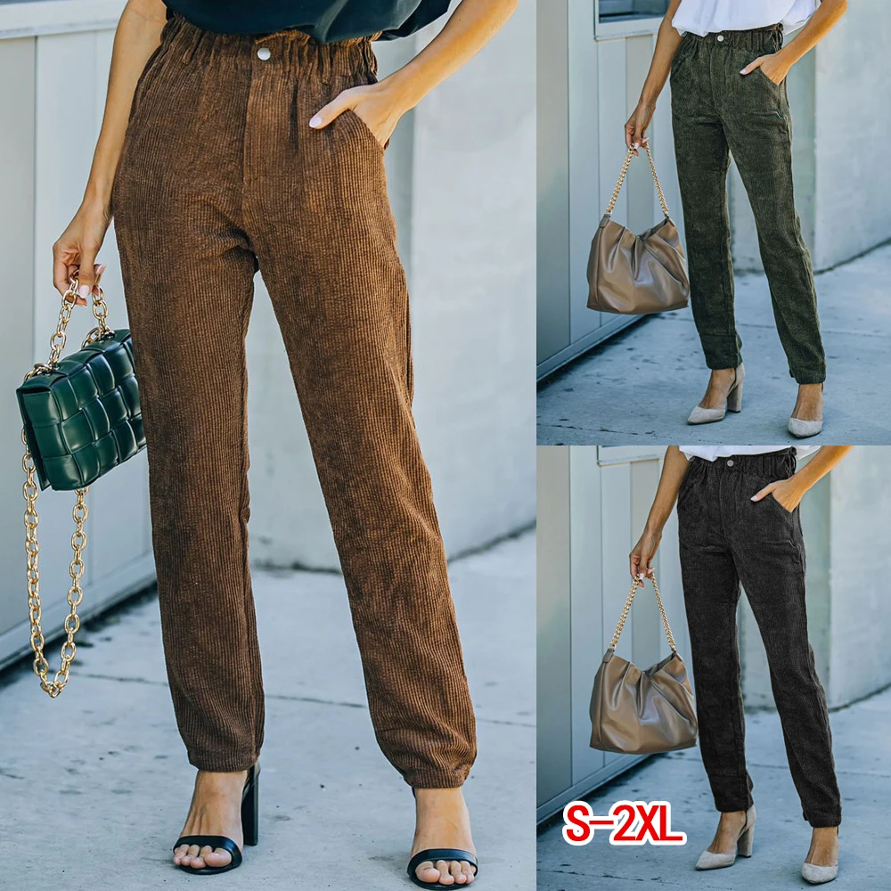 Winter women's corduroy pencil pants casual stretch high waist 2022 new fashion loose trousers pleated pants women trousers