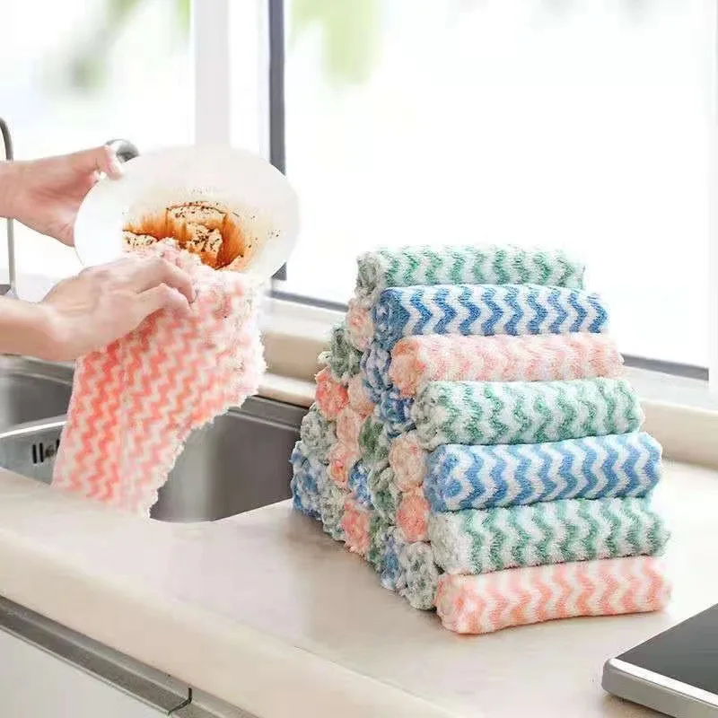 

Water ripple kitchen items accessories household lazy dishcloth seamless clean lint-free oil-free coral fleece cloth towel