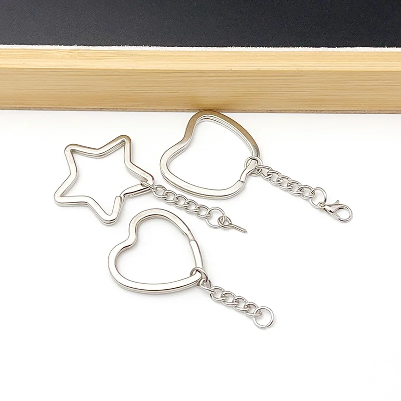 6Pcs/Lot Heart Star Shape Key Ring Chain Round Flat Wire Open Ring Metal Key Ring DIY Car Key Toy Pendant Making Chain Wholesale
