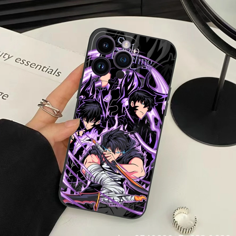 Чехол сотового телефона Solo Sung JinWoo для iPhone 15 14 13 12 11 X XR XS 8 7 Pro Max Plus Mini черный мягкий