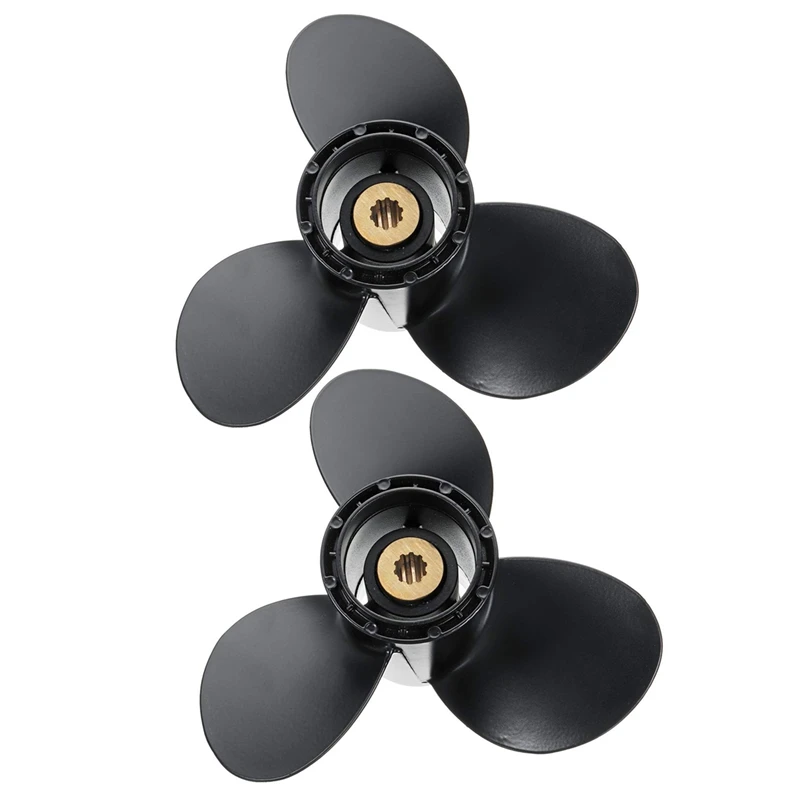 

2X 58100-93743-019 Aluminum Boat Outboard Propeller For Suzuki 9.9-15Hp 9 1/4 X 11 Black 3 Blades 10 Spline Tooth
