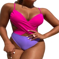 fs sexy women pink stitching color monokini hollow out bikini set backless bathing suit patchwork swimsuit swimwear one piece