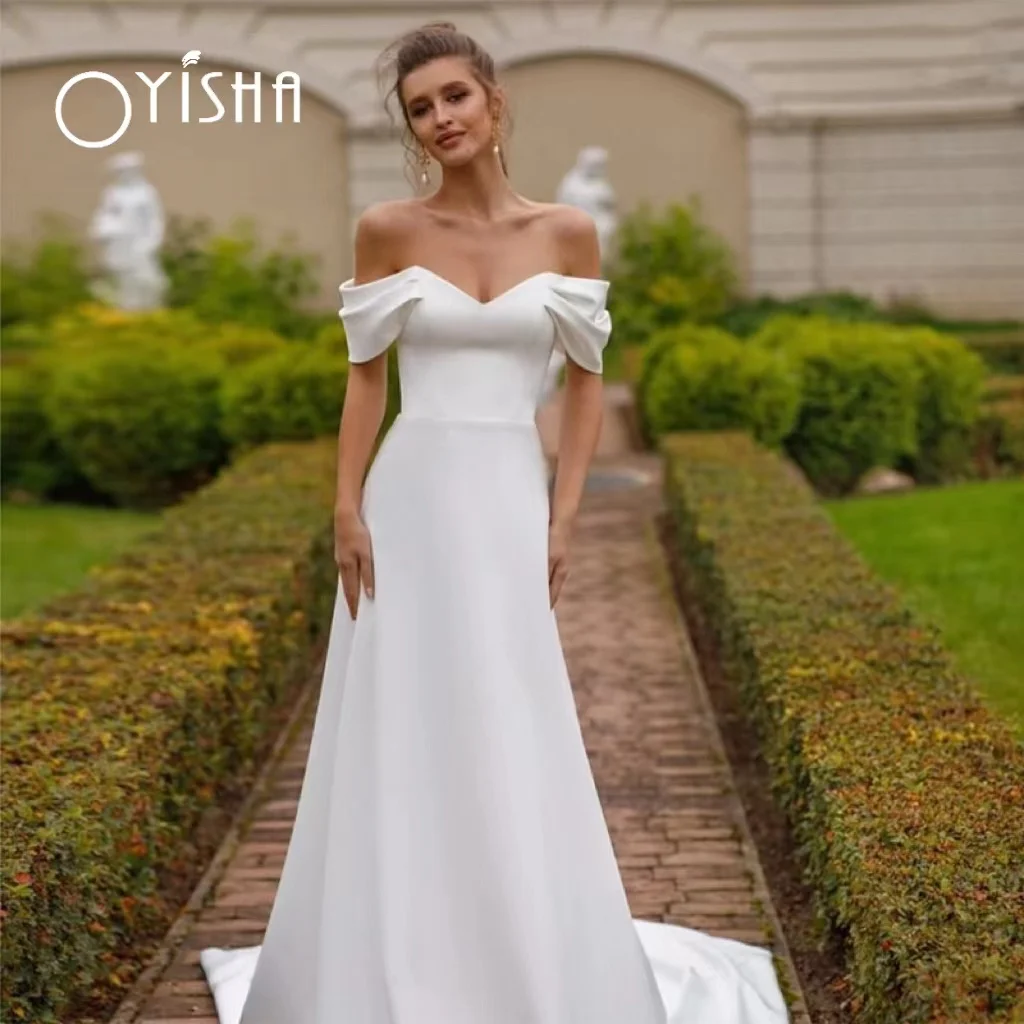 

OYISHA Sexy 2023 Off The Shoulder Wedding Dress Sweetheart Neckline A Line Court Train Simple Bridal Gown Vestidos De Novia