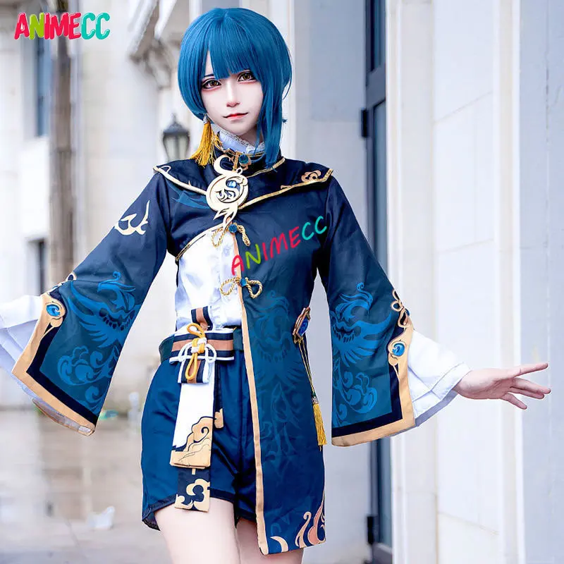 

Костюм для косплея XingQiu из игры Genshin Impact, костюм для косплея Xing Qiu, одежда, обувь, серьги, парик, косплей, костюм на Хэллоуин для женщин и девочек