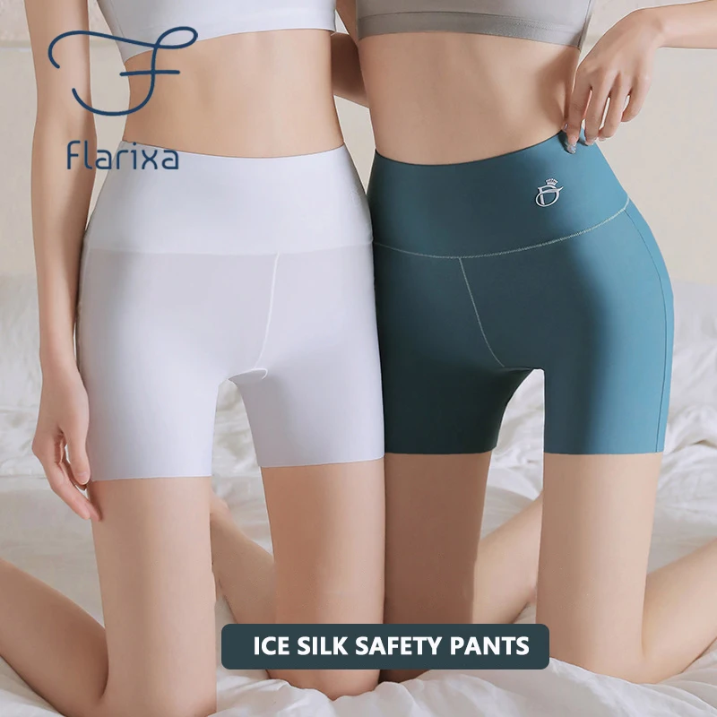 

Flarixa Ice Silk High Waist Women's Seamless Shorts Safety PantsTummy Hips Sliming Sports Boxer Shaping Fat Belly Women Panties