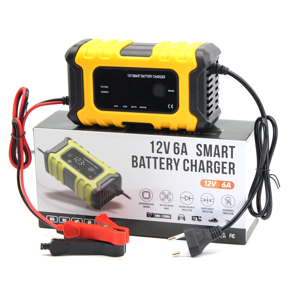 

FOXSUR 6A 12V Fully Automatic Battery Charger Intelligent Fast Charging Pulse Repair Charger For AGM GEL WET Lead Acid LCD Displ