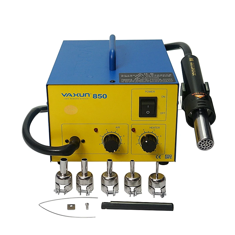 

LY YAXUN YX-850 Solder Machine with 5pcs Welding Nozzle Hot Air Gun Soldering Station Hot Air Desoldering Station 220V 110V