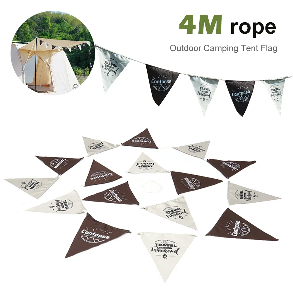 

16pcs Outdoor Flag Camping Canve Pennant Equipment 4m Camping Tent Atmosphere Flag Decoration Scene Layout Triangular Bunting