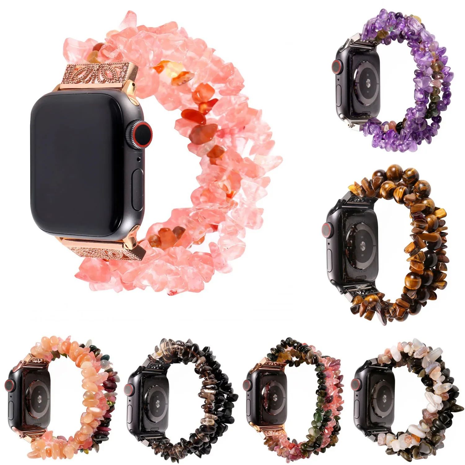 Фото Ремешок для часов из натурального агата для Apple Watch Браслет 40 42 44 45 46 мм Аметистовый браслет для iWatch Series 10 9 8 7 6 SE 5 4 Ремешок №1