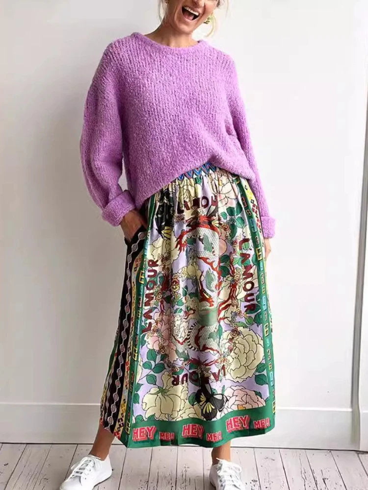 Элегантный Женский Комплект Платья С Принтом Осень 2024 Отложным Воротником