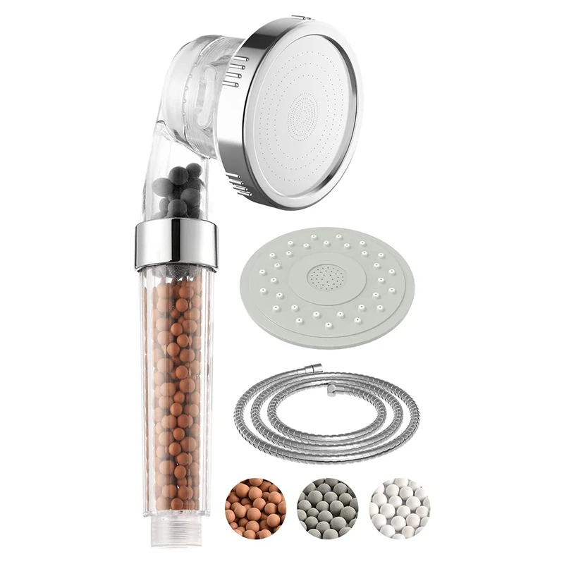 

Shower Head With Hose Water-Saving Ion Hand Shower 3 Jet Types With Hanging Triple Filtration For More Water Pressure