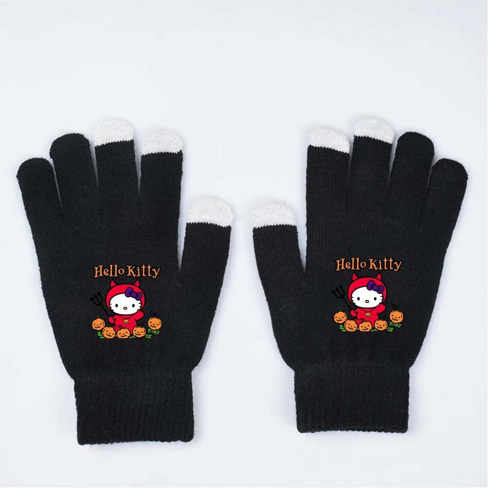 Новые перчатки Kuromi с сенсорным экраном для верховой езды теплые принтом на пять