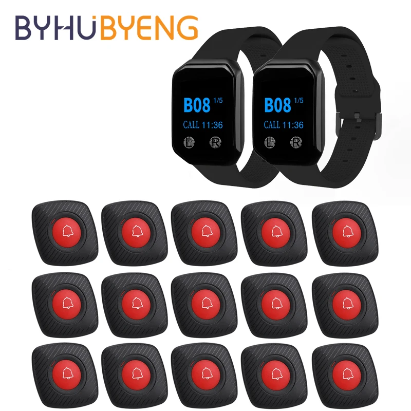 BYHUBYENG Restaurant Waiter wireless Calling Pager System Wrist Watch Hospital Equipment Cafe Relogio Digital Panic Button Call