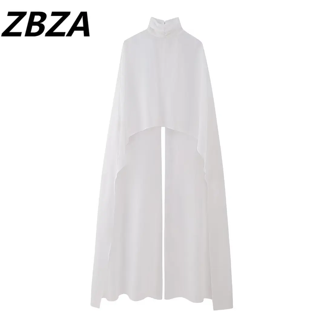 

ZBZA Women 2023 New Fashion Summer 2 Colors Sexy Asymmetric Tulle Cloak Coat Vintage Relaxed Female Outerwear Chic