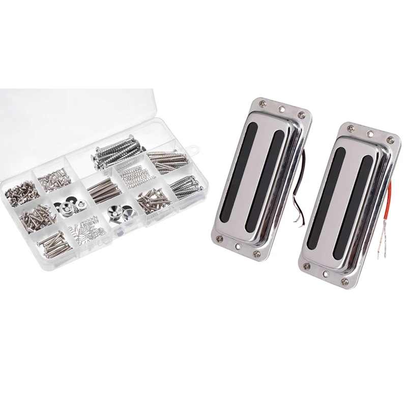 

2Pcs Metal Pickups Double Coil Bridge Neck Humbucker Pickups & 1Box Electric Guitar Screw Kit (9 Types) With Springs