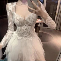 022 pure desire style breast pad lace bottoming dress female new style thin and temperament net gauze puffy skirt dresses women