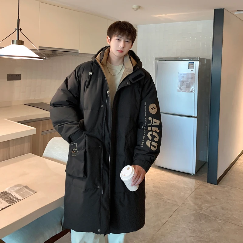 Повседневные зимние мужские куртки средней длины на утепленном белом утином