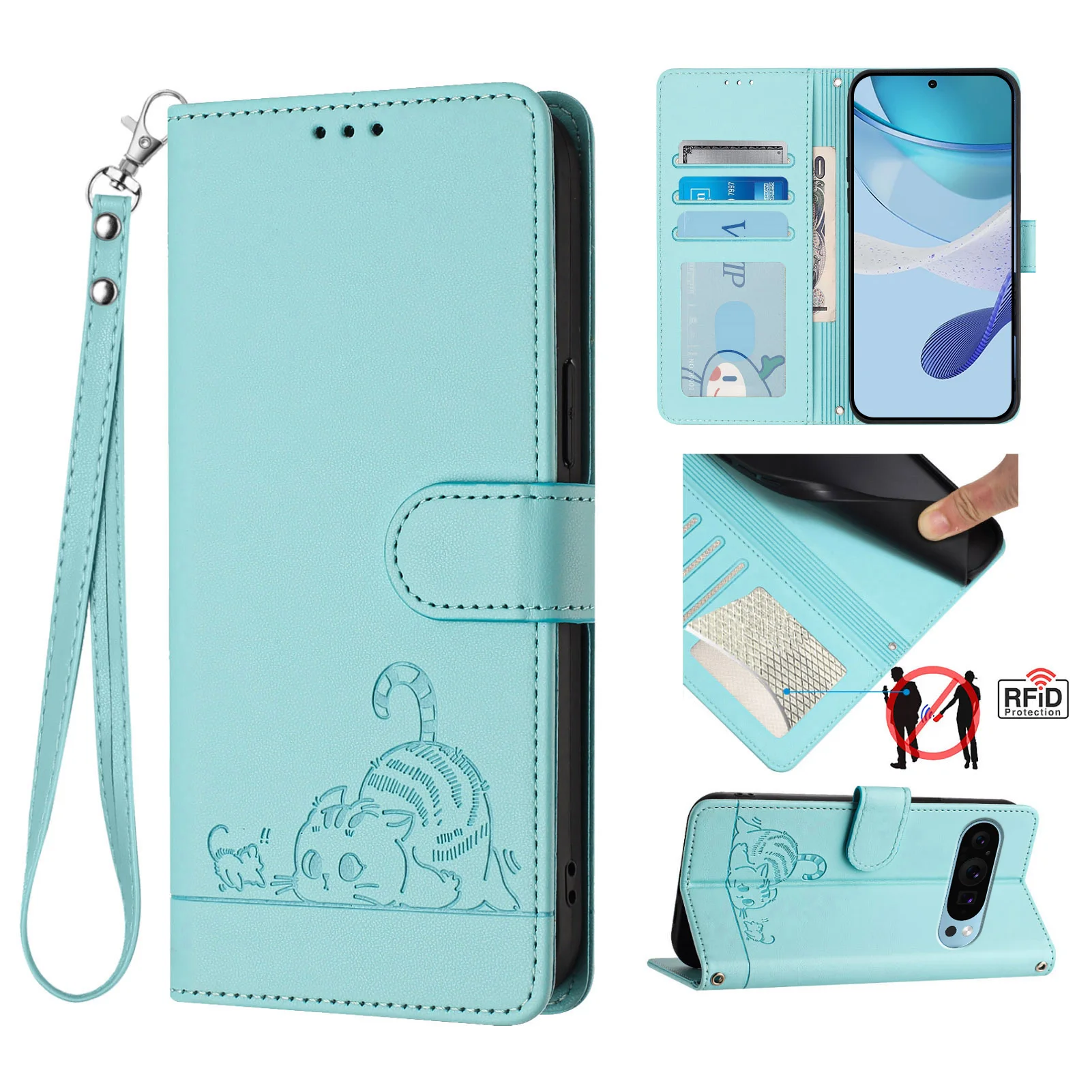 Кожаный ремешок для Google Pixel 9 Pro XL 8 7 6 5 8A 7A 6A 5A 4A Карманный чехол телефона с защитой