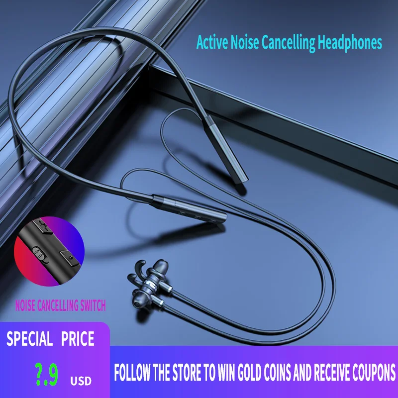 

Active Noise Canceling Wireless Bluetooth Headset 5.0ANC Mode 5V Rechargeable In-ear Sports Headset with Microphone
