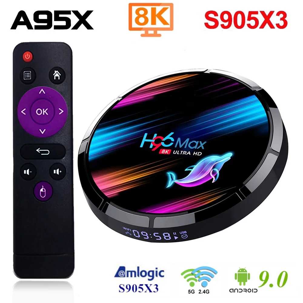 

H96 MAX X3 Smart TV Box Android 9.0 4GB 128GB Amlogic S905X3 2.4G/5G WIFI BT4.0 1000M 8K Media Play H96MAX Andorid TV Box