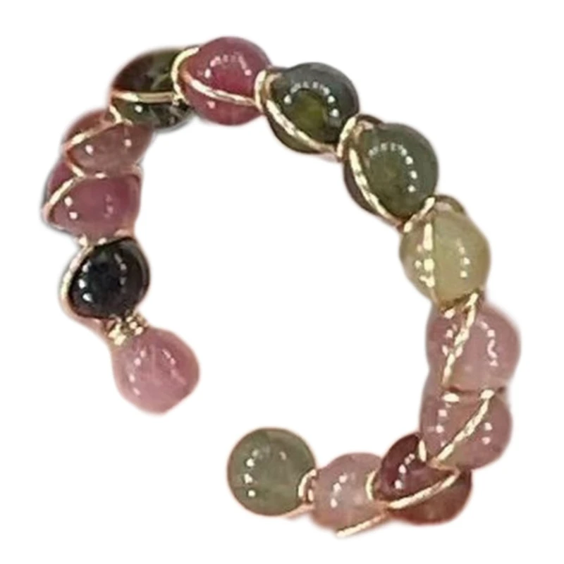 

Natural Crystal Stone Beaded Rings Adjustable Rings Vintage Crystal Bead Rings