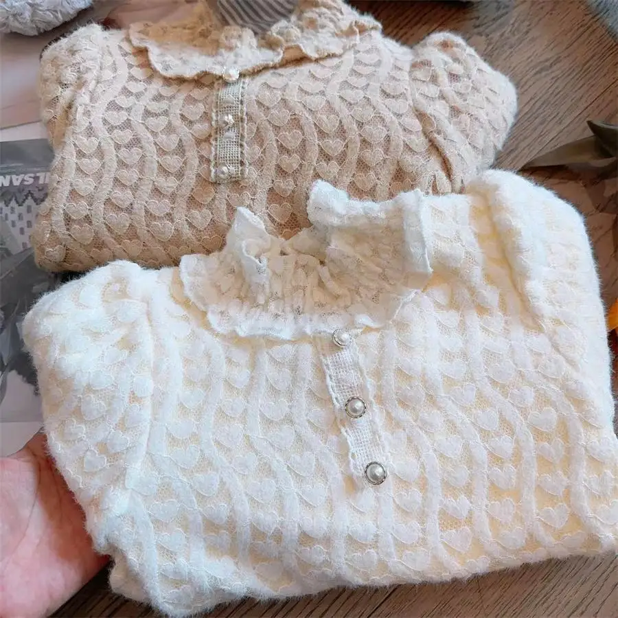 Осенне-зимняя рубашка с плюшевым низом для девочек новый детский топ длинными