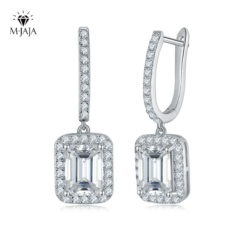 

M-JAJA 100% 925 Sterling Silver 4 Carats VVS1 Emerald Cut D Color Real Moissanite Diamond Dangle Earrings Wedding Jewelry GRA